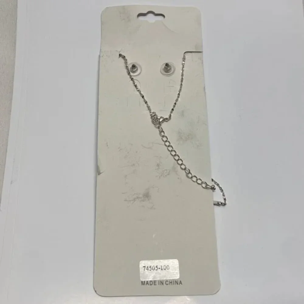 Charlestone Jewelry Set‎ Necklace and Earrings Silvertone Lifetime Plating NWT